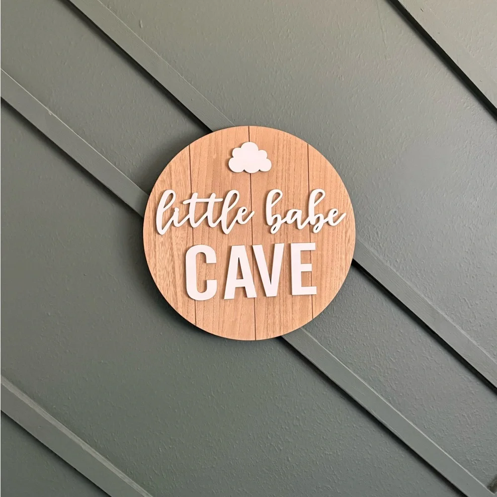 Nursery Baby Decor Little Babe Cave Wooden Wall Sign - White Text